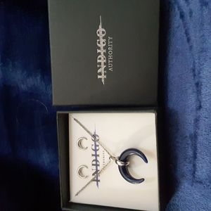 Indigo Authority Black Crescent Necklace & Silver Earring Set